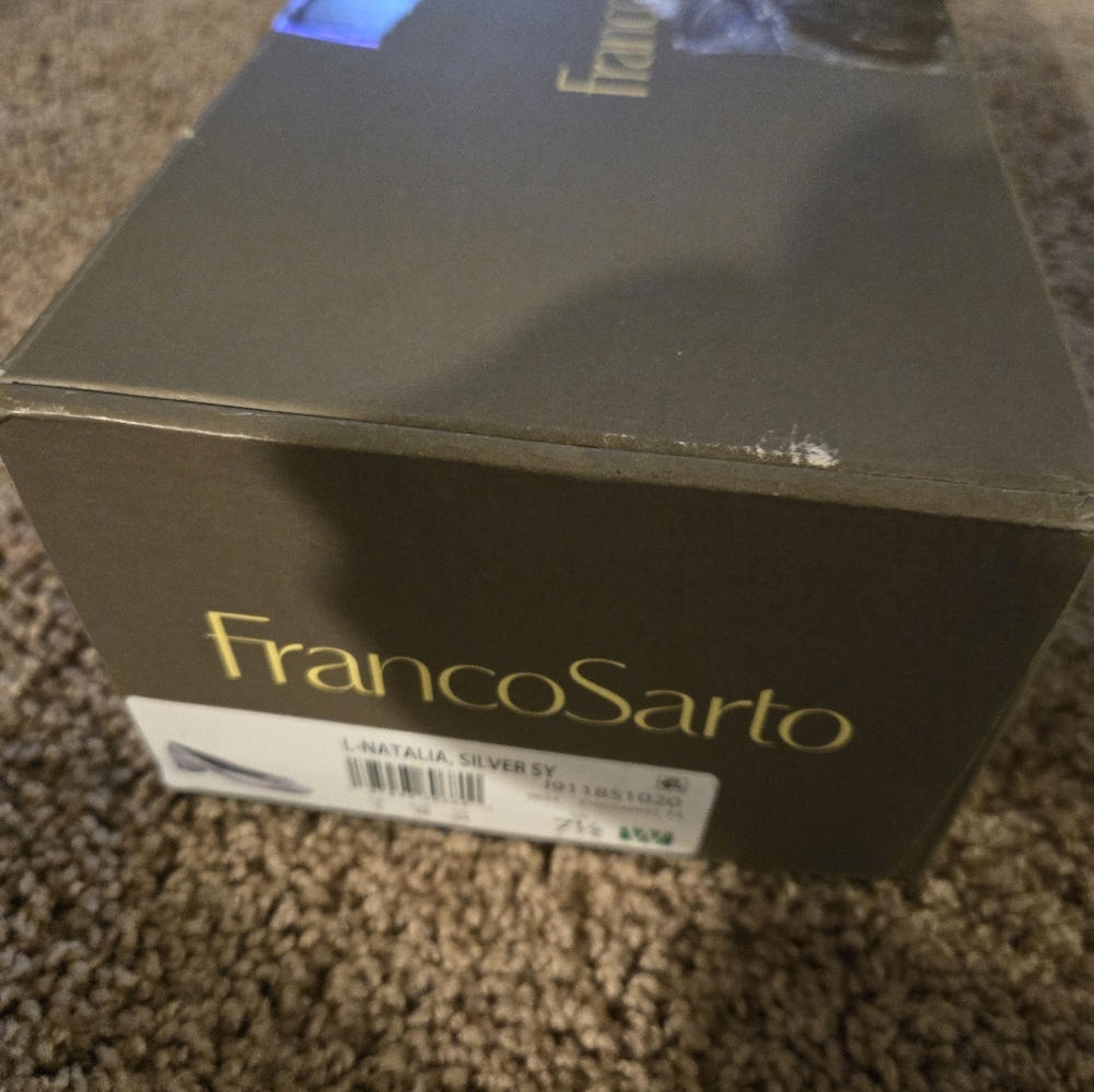 Franco Sarto Silver Metallic Square-Toe Block Heel Pump with Bow - Picture 14 of 14